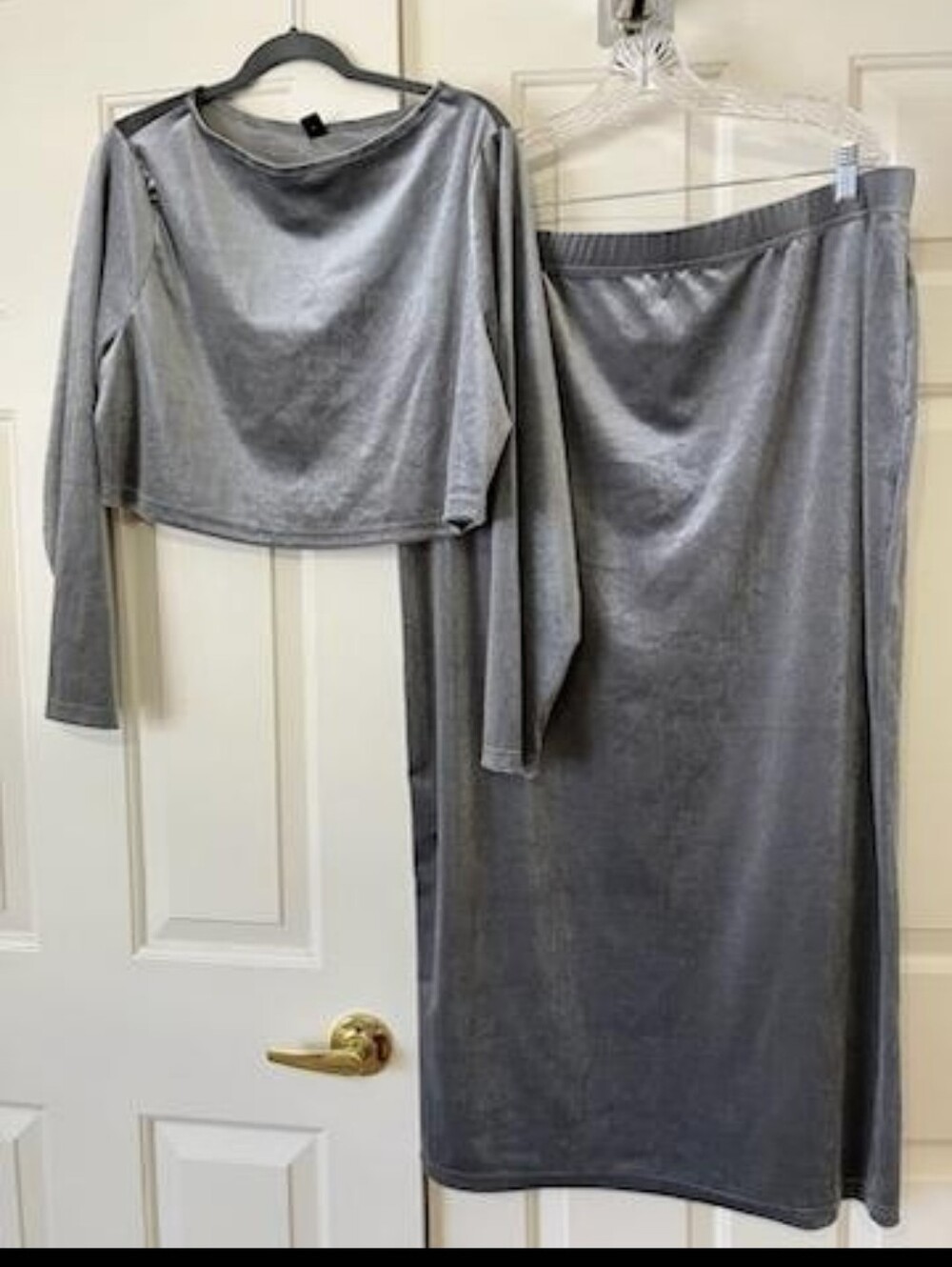 SHEIN Silver Gray Velvet Maxi Skirt Set